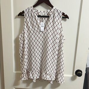LOFT Cream and Brown Patterned Sleeveless Blouse